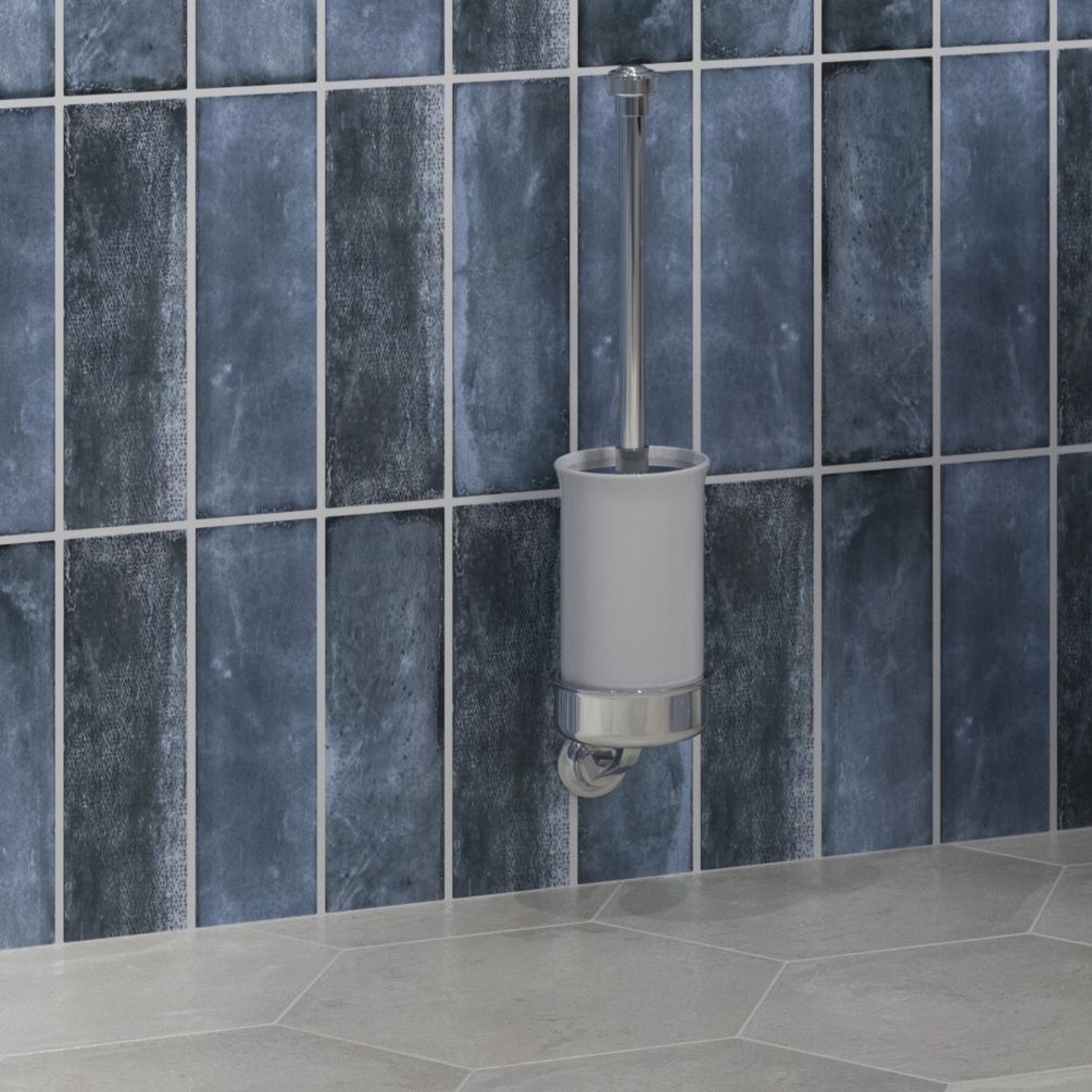 Lifestyle image of Burlington Guild Wall Mounted Chrome Toilet Brush Holder